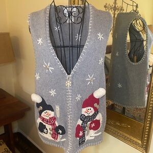 Gray Knit Vest with Snowman Design